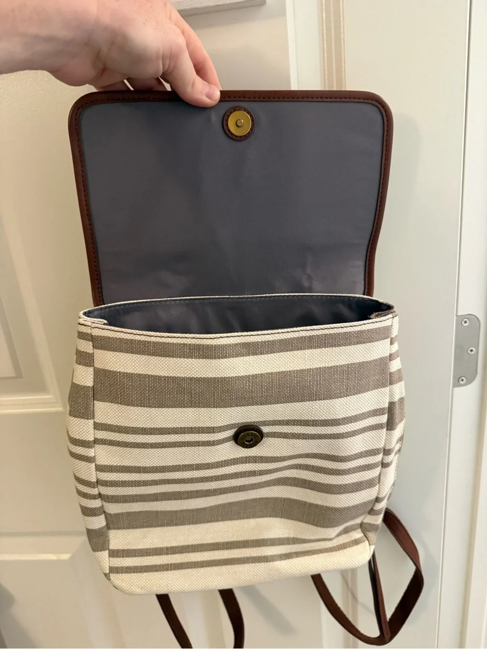 Fossil Cream & Brown Striped Canvas Backpack